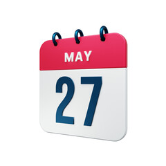 May Realistic Calendar Icon 3D Rendered Date May 27
