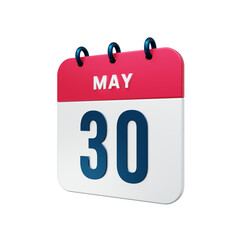 May Realistic Calendar Icon 3D Rendered Date May 30