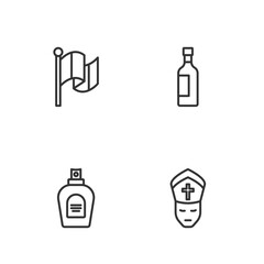 Set line Pope, Perfume, Flag Italy and Bottle of wine icon. Vector
