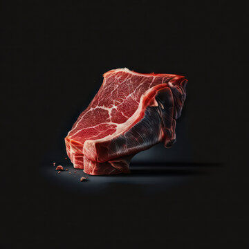 Beef steak on black background. Beef wagyu. Australian wagyu. Steak with herbs. Yummy steak. 3d render of meat. 3d of beef isolated on white background. Raw meat. Raw beef. Generative AI.