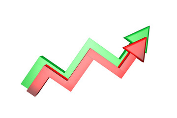 Economy grow statistic stretching arrow, Illustration of a three-dimensional arrow rising and falling rapidly