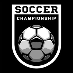 Soccer ball, football logo. Sport games. Sporting equipment. Emblem, badge.
