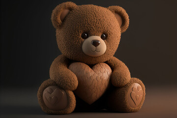 brown teddy bear with heart Love plushy, Teddy bear Holding hugging love heart. Generative Ai