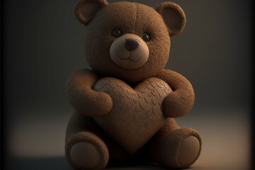 brown teddy bear, Teddy bear Holding hugging love heart. Generative Ai