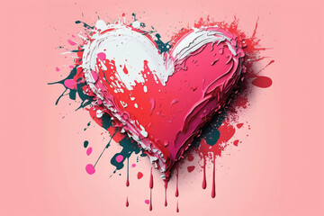 Obraz na płótnie Canvas Heart made of paint on rosa pink background. Heart. Love poster. Valentine's day wallpaper - created with AI