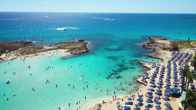 Nissi Island and Nissi beach in Ajia Napa resort in Cyprus, 4k video