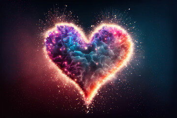 heart of fire, fireworks show in the shape of love heart, colorful sky in night. Generative Ai