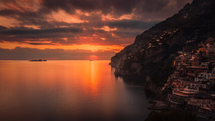landscape sea sunset in Positano Italy