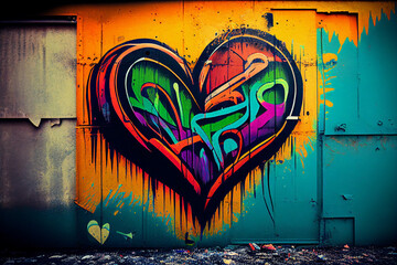 Illustration of a Colorful Graffiti Heart on Wall as a Symbol of Love, Generative AI