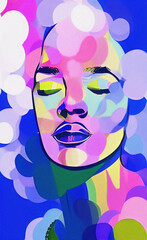 Colorful woman illustration, Girl portrait with colors