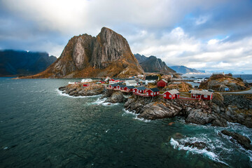 Traditional Fishing Hut Village in Lofoten Islands, Norway.  Travel