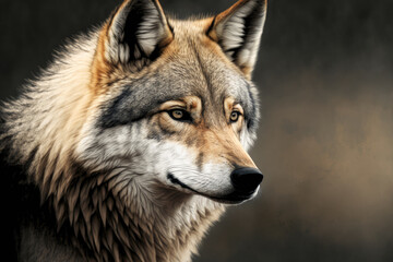 Fototapeta premium Captive grey wolf (Canis lupus) portrait. Generative AI