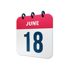 June Realistic Calendar Icon 3D Rendered Date June 18