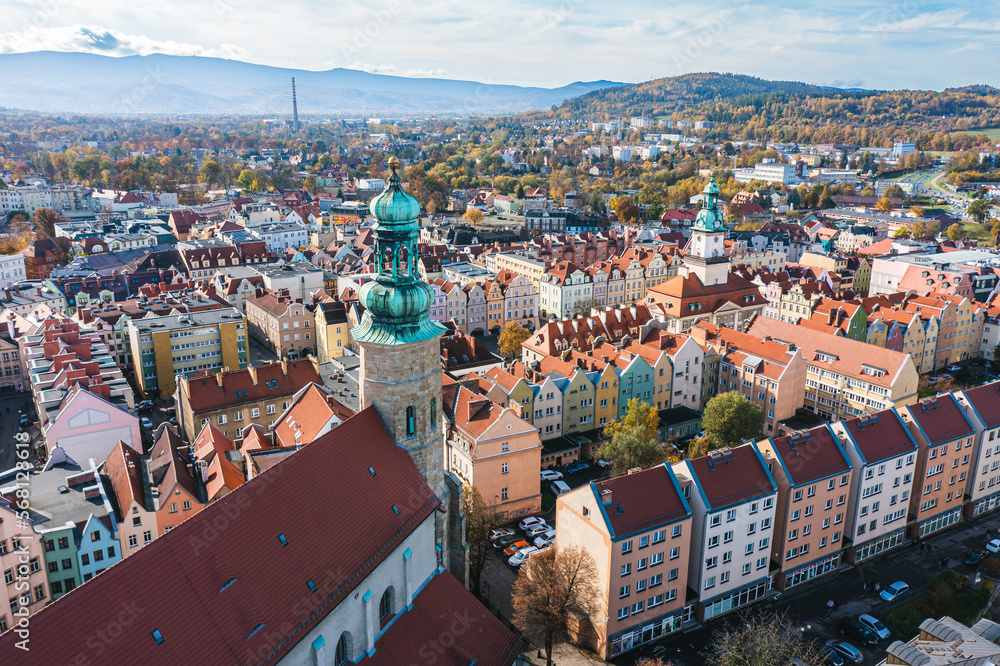 Poster Jelenia Gora city center aerial view