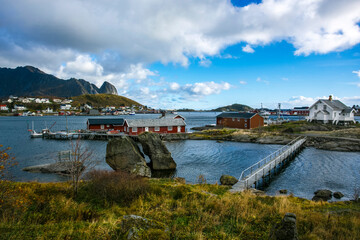 Traditional Fishing Hut Village in Lofoten Islands, Norway.  Travel
