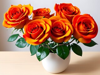 Fototapeta premium Beautiful Orange Roses On Desk - Perfect For Any Occasion