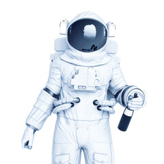 Obraz na płótnie Canvas astronaut holding a bottle frontal view