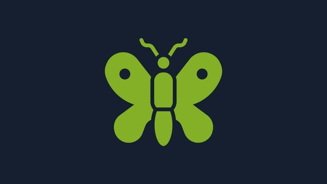 Yellow Butterfly icon isolated on blue background. 4K Video motion graphic animation