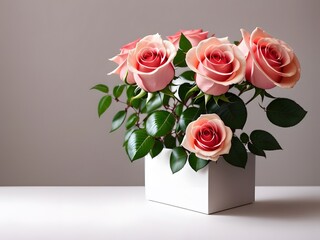 Fresh Roses on Desk - Isolated on White