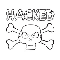 skull and hacked text on white background