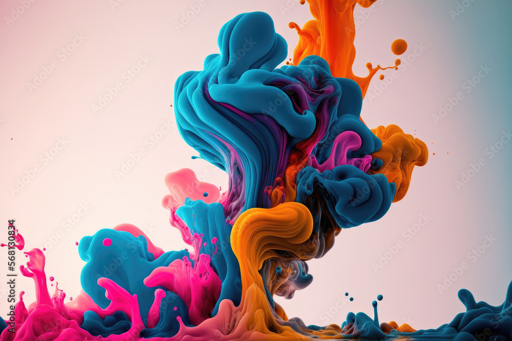 Poster a close up of a vibrant acrylic ink in water is shown on a white background. background with an abst