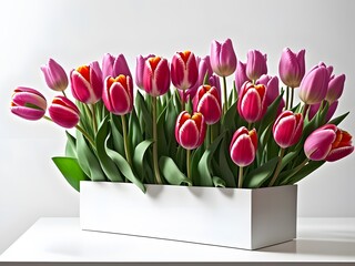 Vibrant Tulips Blooming on a Desk Isolated on White