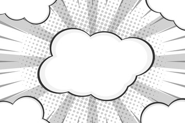 Obraz premium White comic speech bubble with clouds background template, vector illustration
