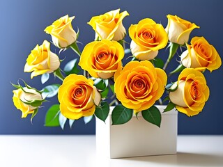 Cheerful Bouquet of Yellow Roses on a Desk