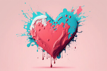 Obraz na płótnie Canvas Heart made of paint on pastel color background. Heart. Love poster. Valentine's day wallpaper - created with AI
