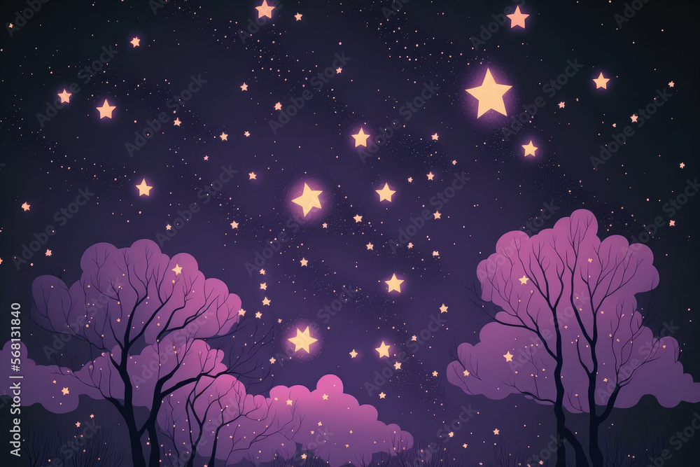 Sticker Stars in the night sky,purple background. Generative AI