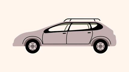 Car or vehicle. Automobile, motor transport concept. Car icons in a hand-drawn style. Cartoon transport. Gray car icon without gradients and effects. Design element. Modern city car. Side view.