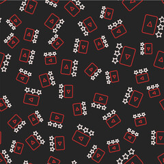 Line Film or movie cinematography rating or review icon isolated seamless pattern on black background. Vector