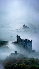 Fototapeta premium Castles in the Fog, Generative AI