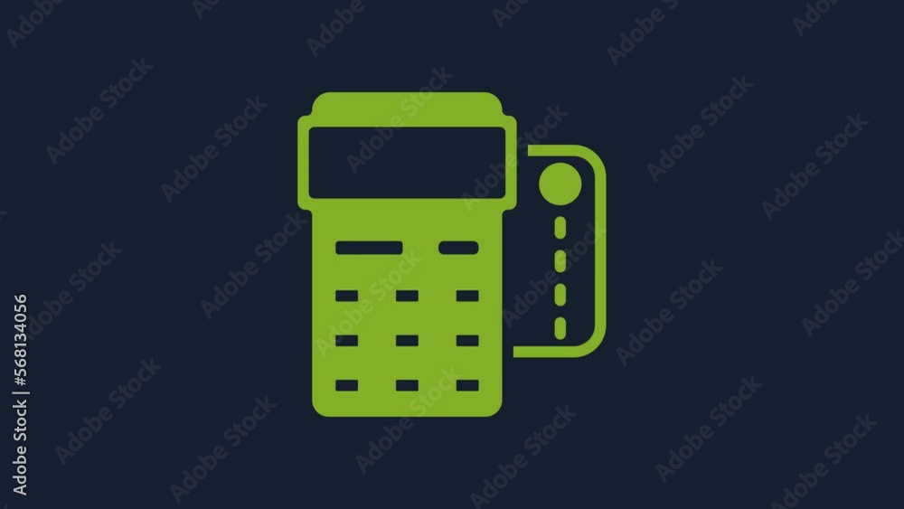 Poster yellow pos terminal with inserted credit card and printed reciept icon isolated on blue background. 