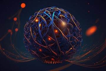 Conceptual Image of Abstract Future Technology: A Purple Sphere with orange Illuminated glow -Generative Ai