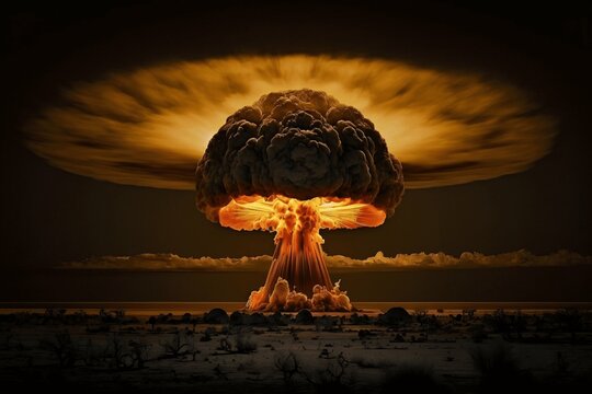 Atomic nuclear bomb exploding during a war crisis. Radioactive weapon. Generative AI.