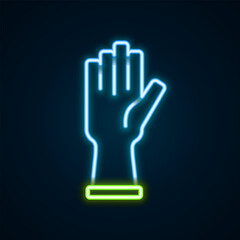 Glowing neon line Protective gloves icon isolated on black background. Colorful outline concept. Vector