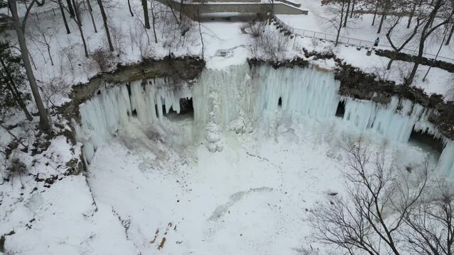 Frozen Waterfall with Icicles Minnehaha Falls in Minneapolis Minnesota
