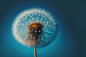 close-up of a dandelion. isolated on blue background. copyspace. Generative AI