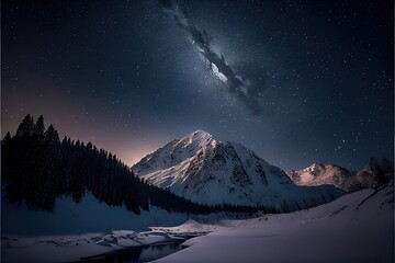 Fototapeta na wymiar Night Sky Over the Mountains. Genarative AI