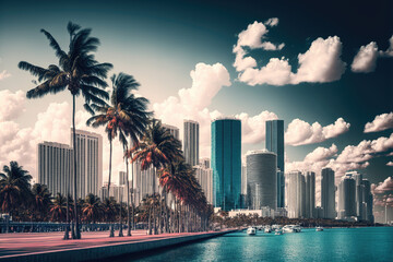 downtown of a waterfront city like miami. Generative AI