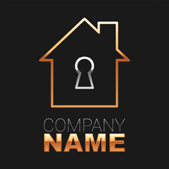 Line House under protection icon isolated on black background. Home and shield. Protection, safety, security, protect, defense concept. Colorful outline concept. Vector