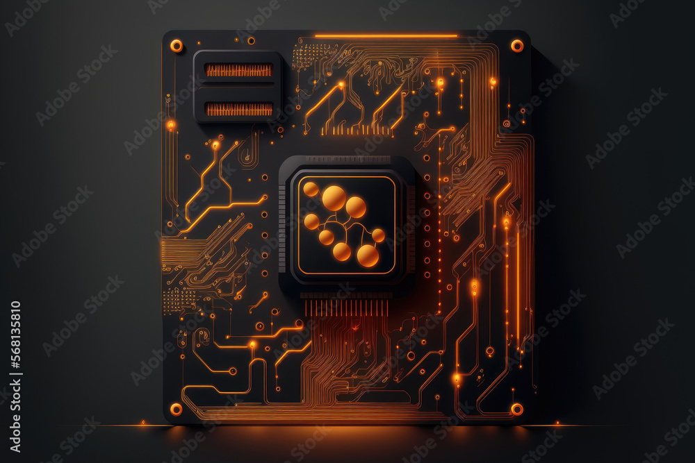 Poster a dark background with abstract technology. electronic circuits in the future. banner format. genera