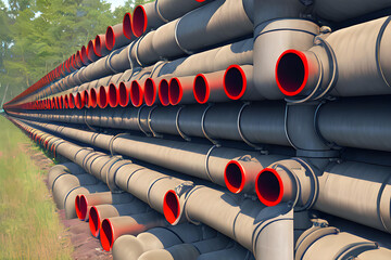 Una imagen de un montón de tuberías, en un sitio abierto, generadas por inteligencia artificial - obrazy, fototapety, plakaty