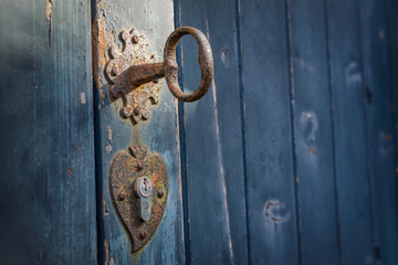 Old lock in the shape of a heart, Erice medieval village IT