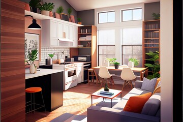 Living Room Interior Idea. Genarative AI