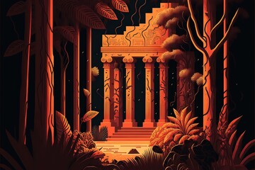 Obraz premium Illustration of trees and leaves And Fort. Genarative AI