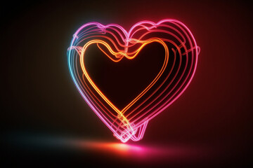 Shaped streaks of light neon heart background.Generative AI