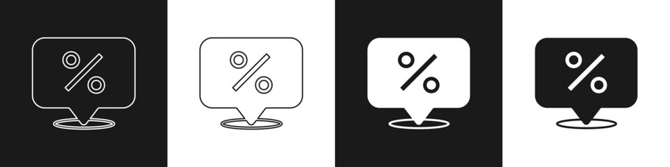 Set Discount percent tag icon isolated on black and white background. Shopping tag sign. Special offer sign. Discount coupons symbol. Vector