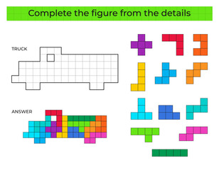 Complete the figure. Puzzle game with Truck. 